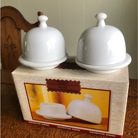 NEW 2 sets of 2 Porcelain  Butter  Dishes - Picture 1 of 7
